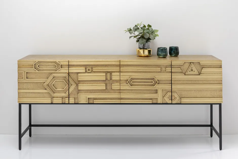 Komoda 4-drzwiowa Złota Ręcznie Kuta Stal Mosiężna 183x86 Cm*KARE Design Sale