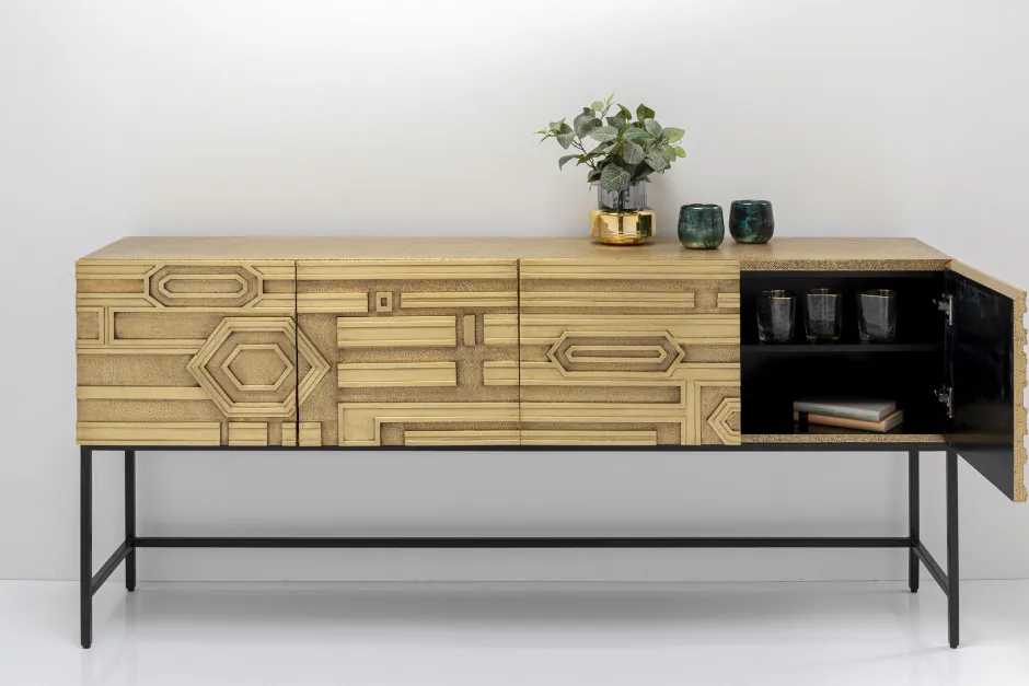Komoda 4-drzwiowa Złota Ręcznie Kuta Stal Mosiężna 183x86 Cm*KARE Design Sale