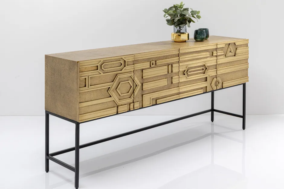Komoda 4-drzwiowa Złota Ręcznie Kuta Stal Mosiężna 183x86 Cm*KARE Design Sale