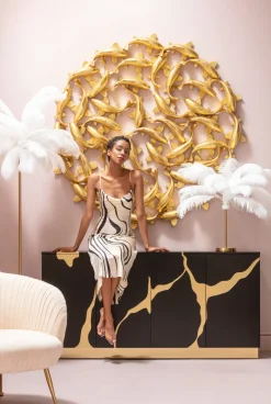 Komoda Glamour Czterodrzwiowa Czarno-złota 165 Cm*KARE Design New