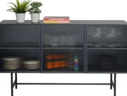 Komoda Loft Czarna Stalowa Front Szkło Ryflowane 150x90 Cm*KARE Design Hot