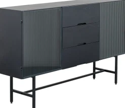 Komoda Loft Z 3 Szufladami Czarna Stalowa Front Szkło Ryflowane I MDF 150x90 Cm*KARE Design Discount
