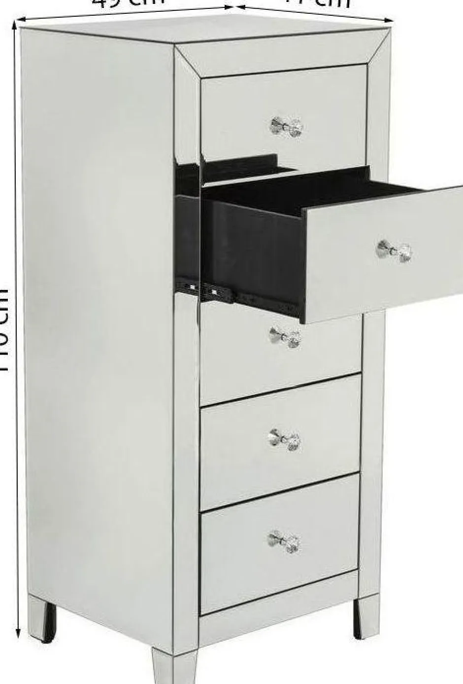 Komoda Lustrzana Blat Lustro Srebrna Z Szufladami 49x41 Cm*KARE Design Discount