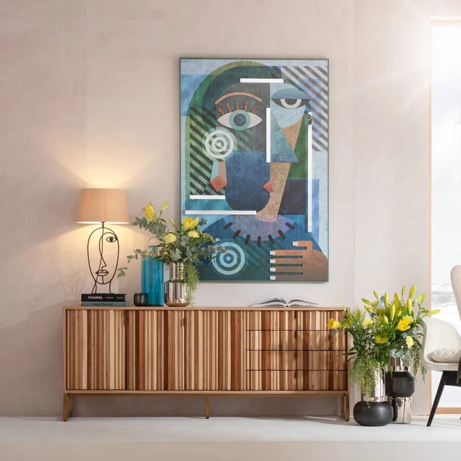 Komoda Naturalna Z Szufladami I Drzwiami 186 Cm Podstawa Złota*KARE Design Discount