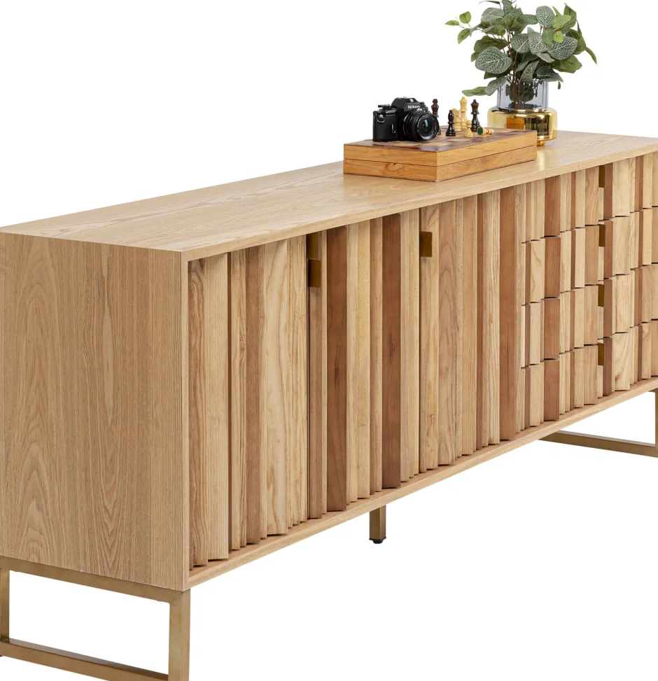 Komoda Naturalna Z Szufladami I Drzwiami 186 Cm Podstawa Złota*KARE Design Discount