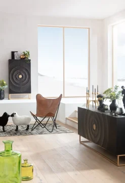 Komoda Wysoka Drewniana Boho Czarno-brązowa 76x140 Cm*KARE Design Best