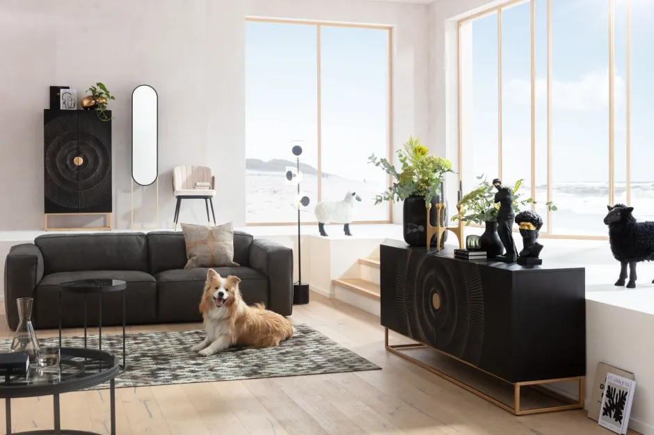 Komoda Wysoka Drewniana Boho Czarno-brązowa 76x140 Cm*KARE Design Best