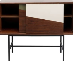 Komoda Z Drzwiami Przesuwnymi Brązowa Fornir Orzech Front Geometryczny 110x95 Cm*KARE Design Best
