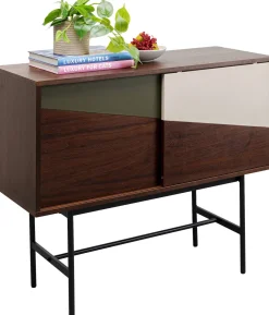 Komoda Z Drzwiami Przesuwnymi Brązowa Fornir Orzech Front Geometryczny 110x95 Cm*KARE Design Best