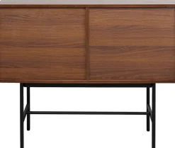 Komoda Z Drzwiami Przesuwnymi Brązowa Fornir Orzech Front Geometryczny 110x95 Cm*KARE Design Best