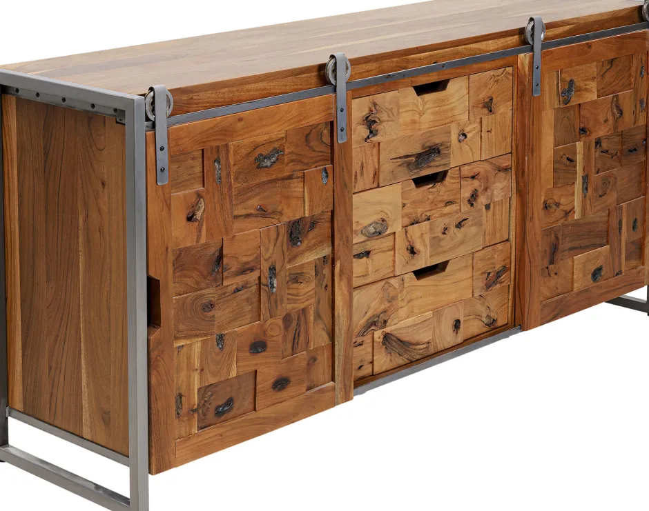 Komoda Z 3 Szufladami I Drzwiami Przesuwnymi Drewno Akacjowe Nogi Stalowe 160x78 Cm*KARE Design Online