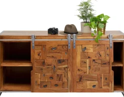 Komoda Z 3 Szufladami I Drzwiami Przesuwnymi Drewno Akacjowe Nogi Stalowe 160x78 Cm*KARE Design Online