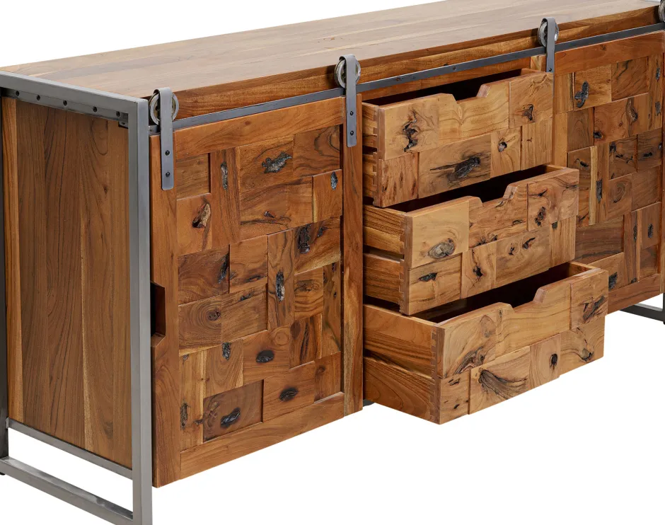 Komoda Z 3 Szufladami I Drzwiami Przesuwnymi Drewno Akacjowe Nogi Stalowe 160x78 Cm*KARE Design Online
