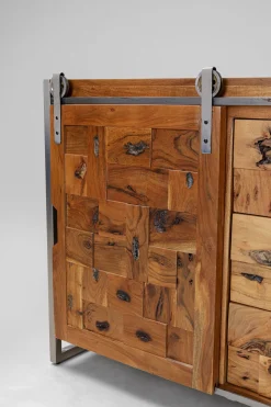Komoda Z 3 Szufladami I Drzwiami Przesuwnymi Drewno Akacjowe Nogi Stalowe 160x78 Cm*KARE Design Online