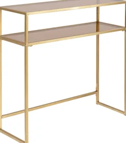 Konsola Loft 85x30 Cm Złota - Blat Szklany*KARE Design Clearance