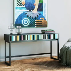 Konsola Z Szufladami MDF Czarna 136x40 Cm Front Kolorowy*KARE Design Discount
