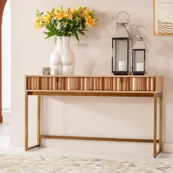 Konsola Z Szufladami MDF Naturalna 136x40 Cm Front Sklejka Jesionowa*KARE Design Online