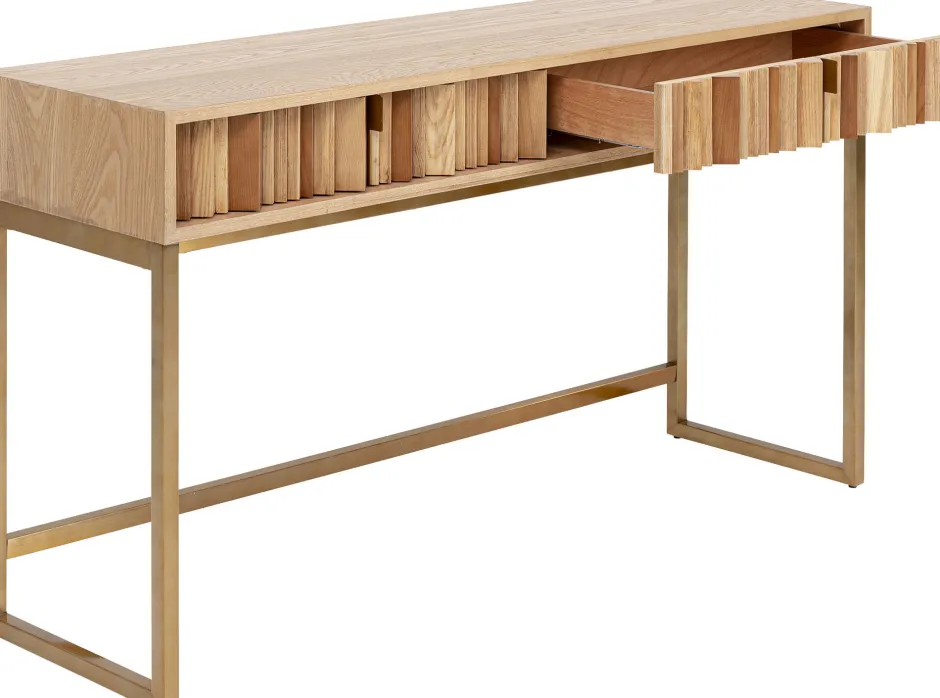 Konsola Z Szufladami MDF Naturalna 136x40 Cm Front Sklejka Jesionowa*KARE Design Online