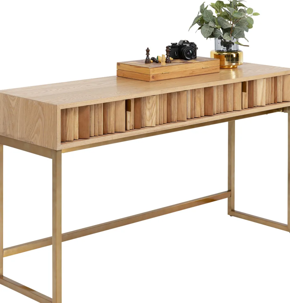 Konsola Z Szufladami MDF Naturalna 136x40 Cm Front Sklejka Jesionowa*KARE Design Online
