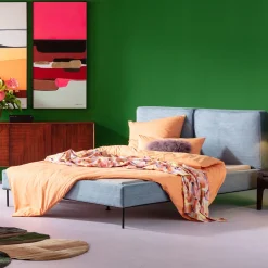 Łóżko Podwójne Z Zagłówkiem Niebieskie Nogi Czarne 160x200 Cm*KARE Design Discount