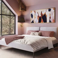 Łóżko Podwójne Z Zagłówkiem Szare Nogi Czarne 180x200 Cm*KARE Design Outlet