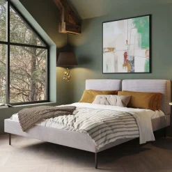 Łóżko Podwójne Z Zagłówkiem Szare Nogi Czarne 160x200 Cm*KARE Design Online