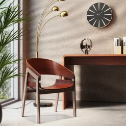 Krzesło Do Jadalni Z Podłokietnikami Brązowe Sklejka I Stal 56x77 Cm*KARE Design Hot