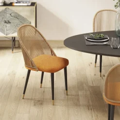 Krzesło Pomarańczowe Z Ażurowym Oparciem Nogi Czarno-złote Stalowe 58x83 Cm*KARE Design Discount