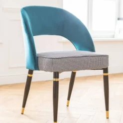 Krzesło Samantha 56x83 Cm Niebieskozielone Siedzisko Pepitka*KARE Design Outlet