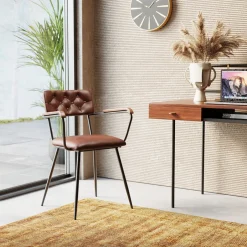 Krzesło Skórzane Brązowe Z Podłokietnikami 53x79 Cm Nogi Czarne*KARE Design Outlet