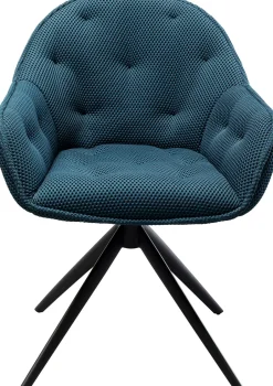 Krzesło Z Podłokietnikami Obrotowe Pikowane Niebieskie Nogi Czarne 64x81 Cm*KARE Design Outlet