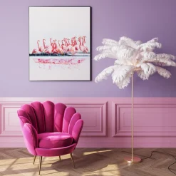 Lampa Podłogowa Palma Biała Strusie Pióra 165 Cm Podstawa Złota*KARE Design Outlet