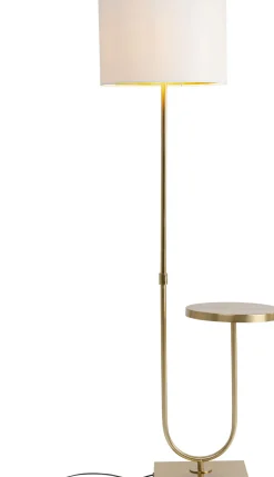 Lampa Podłogowa Złota Ze Stolikiem Abażur Lniany 155 Cm*KARE Design Outlet