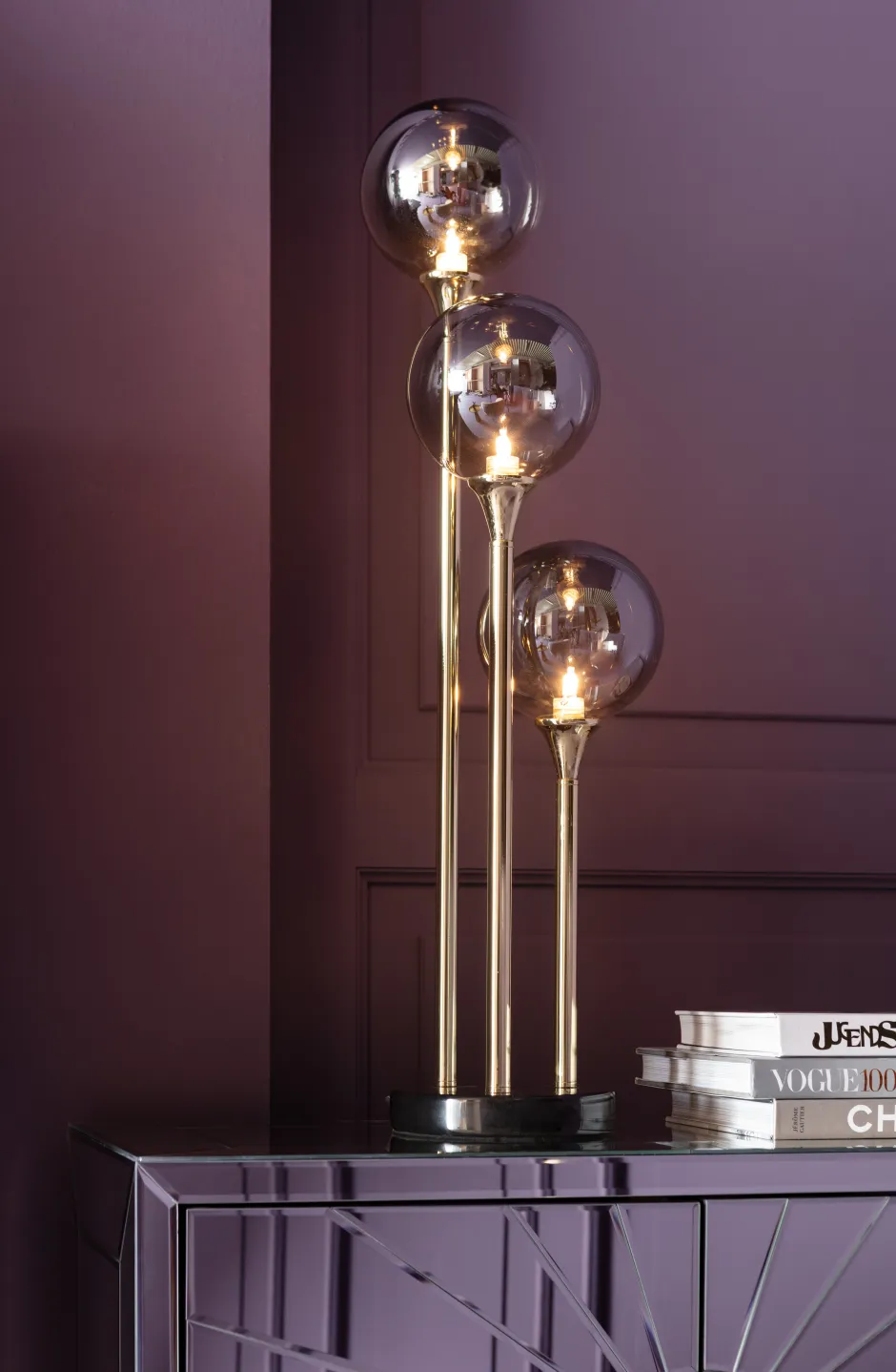 Lampa Stołowa Al Capone Tre 18x83 Cm Złota Klosze Przydymione*KARE Design Sale