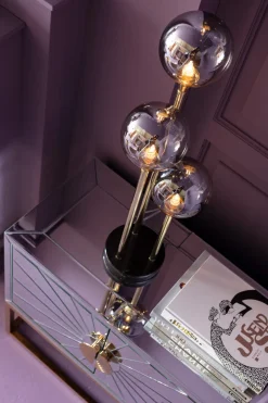 Lampa Stołowa Al Capone Tre 18x83 Cm Złota Klosze Przydymione*KARE Design Sale