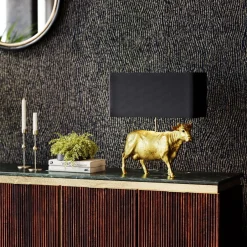 Lampa Stołowa Glamour Złota Krowa Abażur Czarny 46x52 Cm*KARE Design Sale