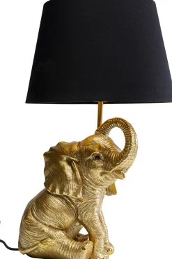 Lampa Stołowa Glamour Złoty Słonik Abażur Czarny 27x48 Cm*KARE Design Clearance