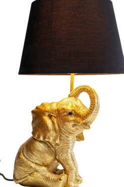 Lampa Stołowa Glamour Złoty Słonik Abażur Czarny 27x48 Cm*KARE Design Clearance