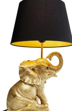 Lampa Stołowa Glamour Złoty Słonik Abażur Czarny 27x48 Cm*KARE Design Clearance