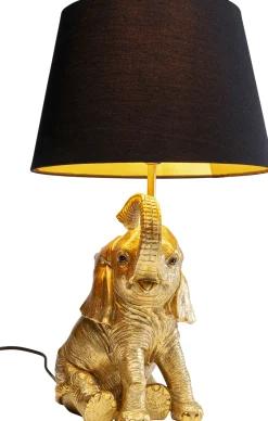 Lampa Stołowa Glamour Złoty Słonik Abażur Czarny 27x48 Cm*KARE Design Clearance