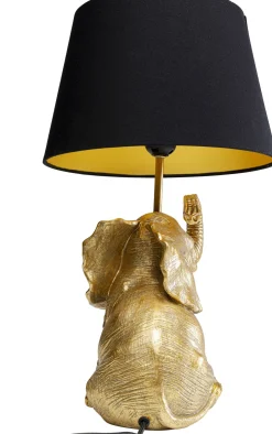 Lampa Stołowa Glamour Złoty Słonik Abażur Czarny 27x48 Cm*KARE Design Clearance
