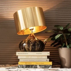Lampa Stołowa Mamo Deluxe 30x41 Cm Brązowo-czarna - Klosz Złoty*KARE Design New