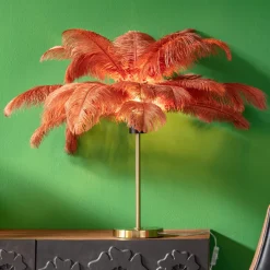 Lampa Stołowa Palma Brązowa Rdzawa Strusie Pióra 60 Cm Podstawa Złota*KARE Design Outlet