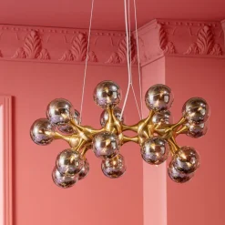 Lampa Wisząca Atomic Balls 74x130 Cm Złota - Klosze Szklane Przydymione*KARE Design Online