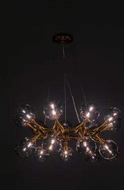 Lampa Wisząca Atomic Balls 74x130 Cm Złota - Klosze Szklane Przydymione*KARE Design Online