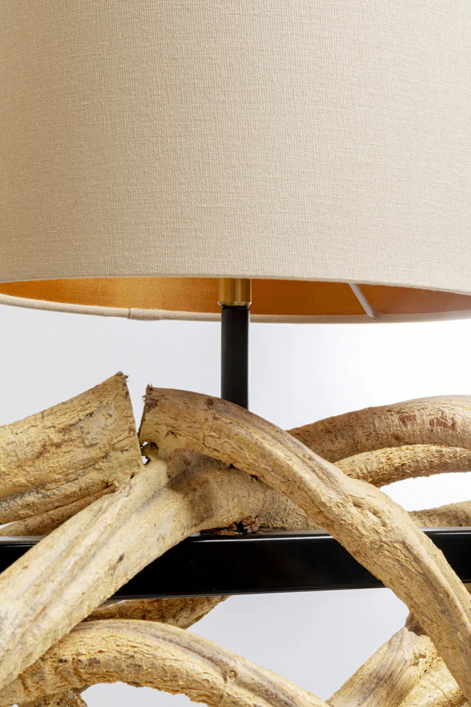 Lampa Wisząca Drewno Naturalne I Stal Czarna 115 Cm Klosze Lniane Beżowe*KARE Design Outlet