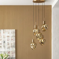 Lampa Wisząca Złota 5L Stal I Szkło Ø50x160 Cm*KARE Design Hot