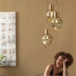 Lampa Wisząca Złota 3L Stal I Szkło Ø45x160 Cm*KARE Design Clearance