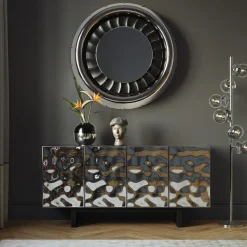 Lustro Do Salonu Duże Okrągłe Rama Aluminium I Włókno Szklane Ø119 Cm Silnik Odrzutowy*KARE Design Clearance