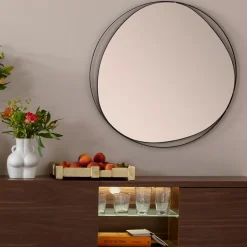 Lustro Wiszące Do Salonu Rama Czarna Ze Stali Ø80 Cm*KARE Design Hot